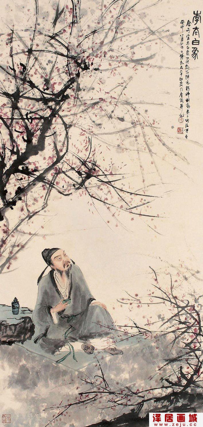 傅抱石《李太白画像》1944年作李白像立轴高清大图