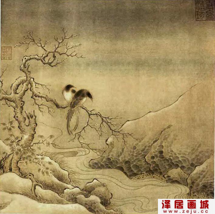 《乌桕文禽图》_宋代工笔山水花鸟画赏析
