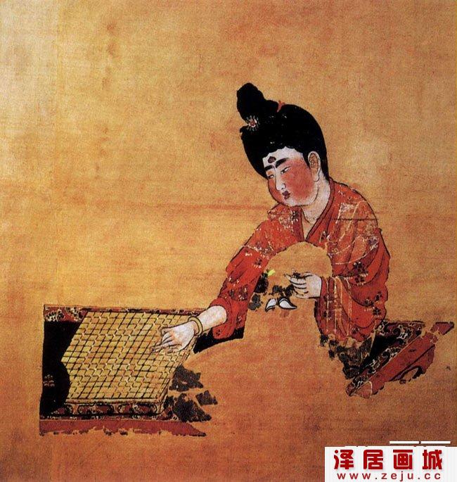 《弈棋仕女图》吐鲁番出土的唐代工笔人物国画