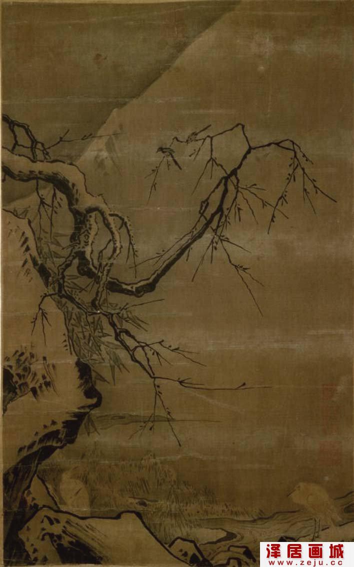 马远《雪滩双鹭图》_宋代江湖小景山水花鸟画大图赏析