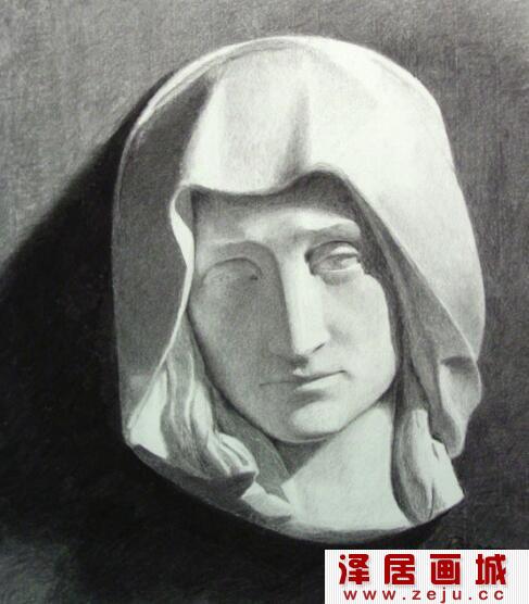 刻画精细的石膏像素描作品