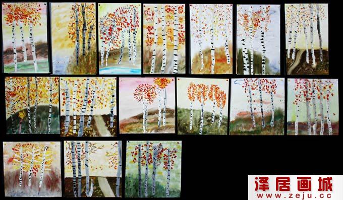 树,儿童水粉画,儿童水粉画,幼儿园