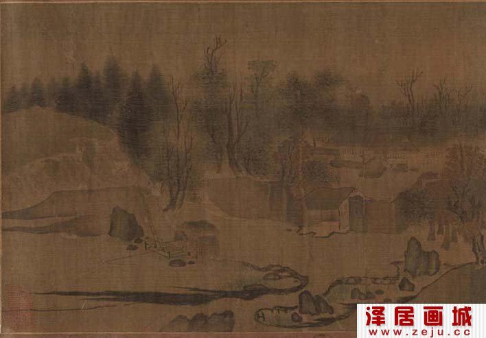宋代赵令穰山水画《江村秋晓图》卷第三段高清大图