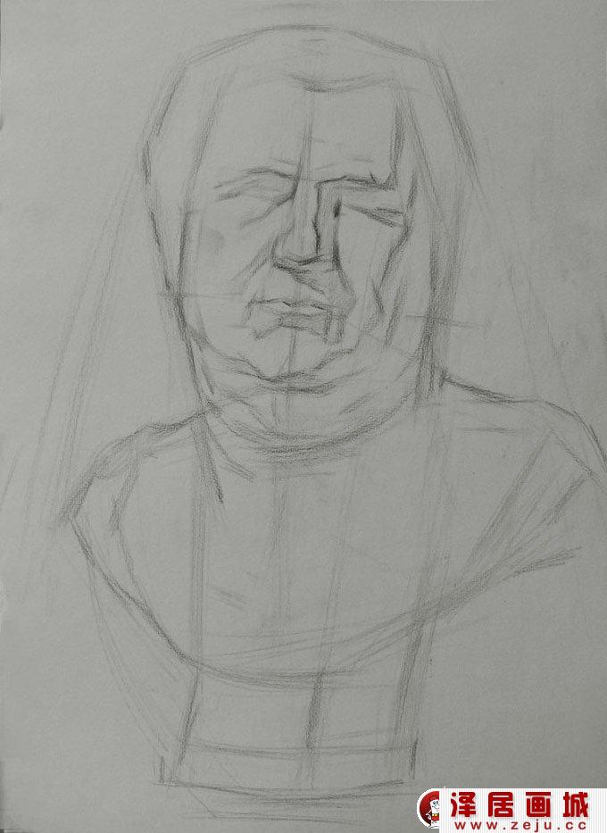 素描石膏像写生教程：罗马王石膏像素描绘画全过程02