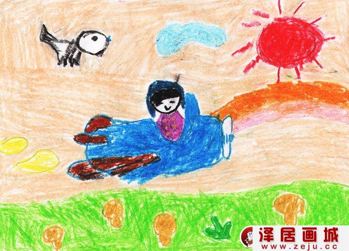 科幻画:开着飞机去巡游--2012“金鹰杯”儿童画大赛参赛作品