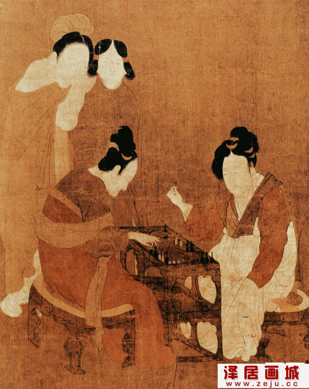 周昉《内人双陆图》-唐代工笔人物画藏品