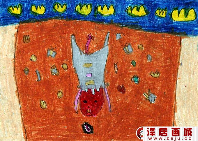儿童水彩动物卡通画《贪吃的猫咪》5岁儿童画