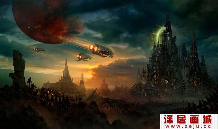 未来城市科幻画图片：未来星际科技幻想大城市科幻图片