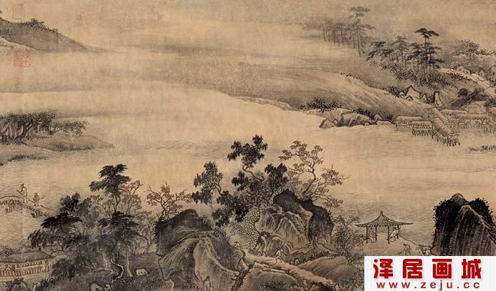 马远水墨山水画《溪山秋爽图》第二段高清大图欣赏