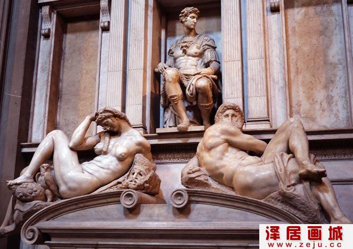 米开朗基罗《昼夜晨暮》_美第奇家族陵墓雕像组合