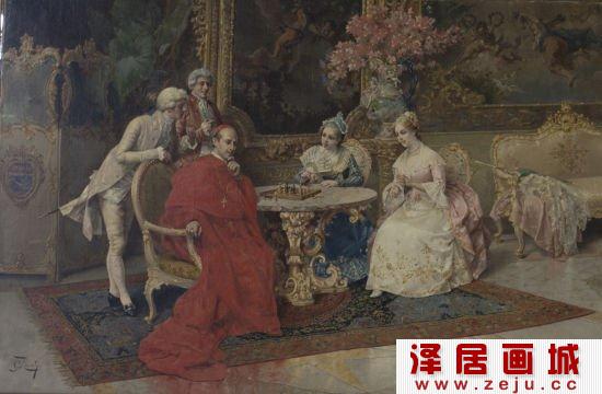 朱利奥·罗萨蒂代表作油画《对弈》