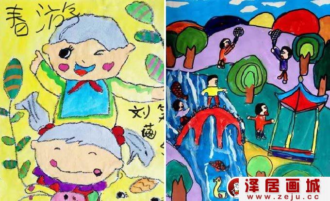 儿童画春游 关于春天春游的儿童画图片大全