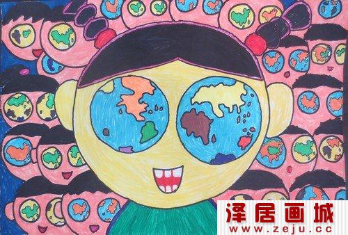 儿童手绘作品《看世界，看中国》