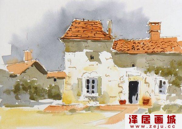 水粉画房子