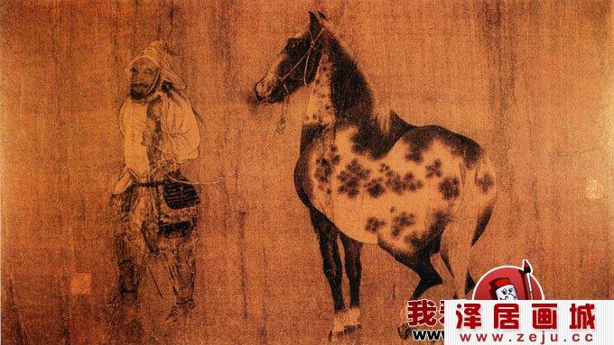 五代赵喦《调马图》人物骏马国画珍品鉴赏 