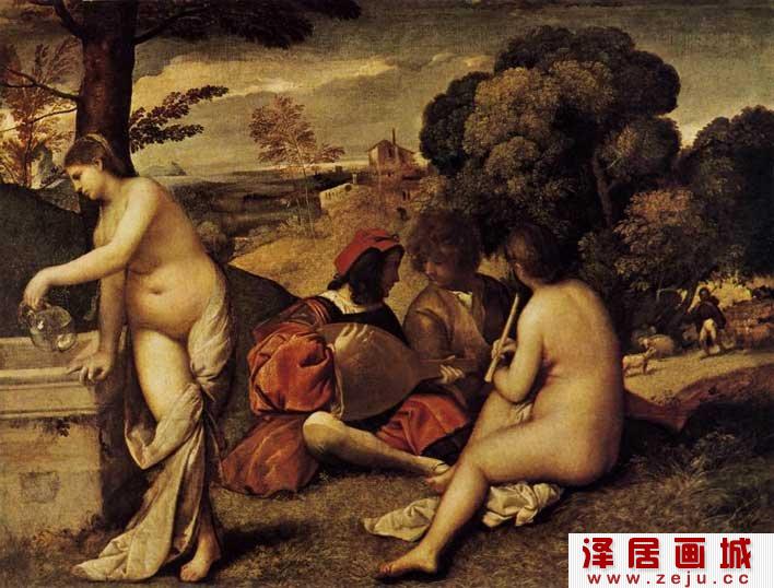 乔尔乔内《田园合奏》_乔尔乔内和提香合作风景人物油画作品