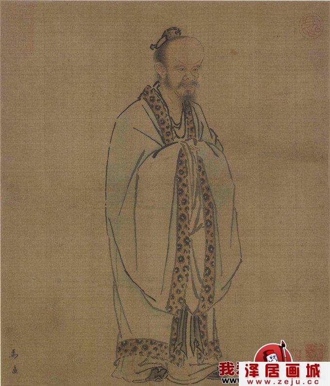 马远《孔子像》水墨白描写意人物画