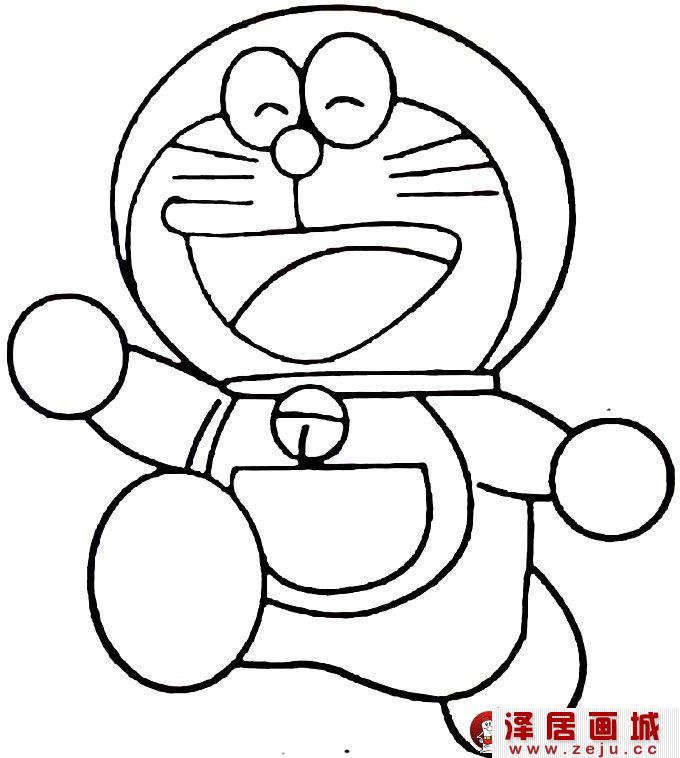 哆啦a梦之机器猫简笔画图片：跑步中的机器猫