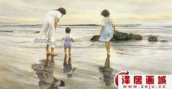 水彩画图片：海水中的温馨