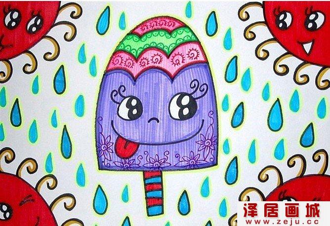 儿童绘画作品向日葵与雪糕