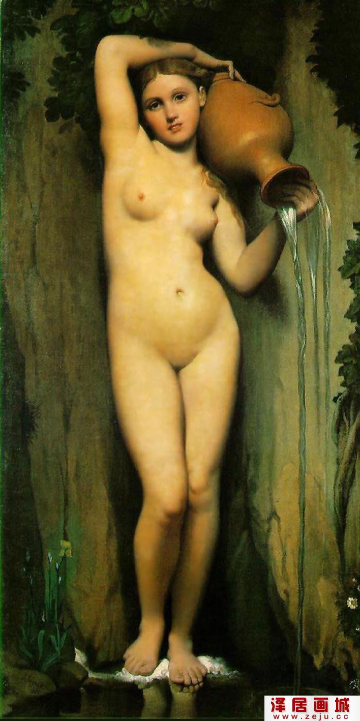 安格尔《泉》女性人体艺术肖像油画高清大图