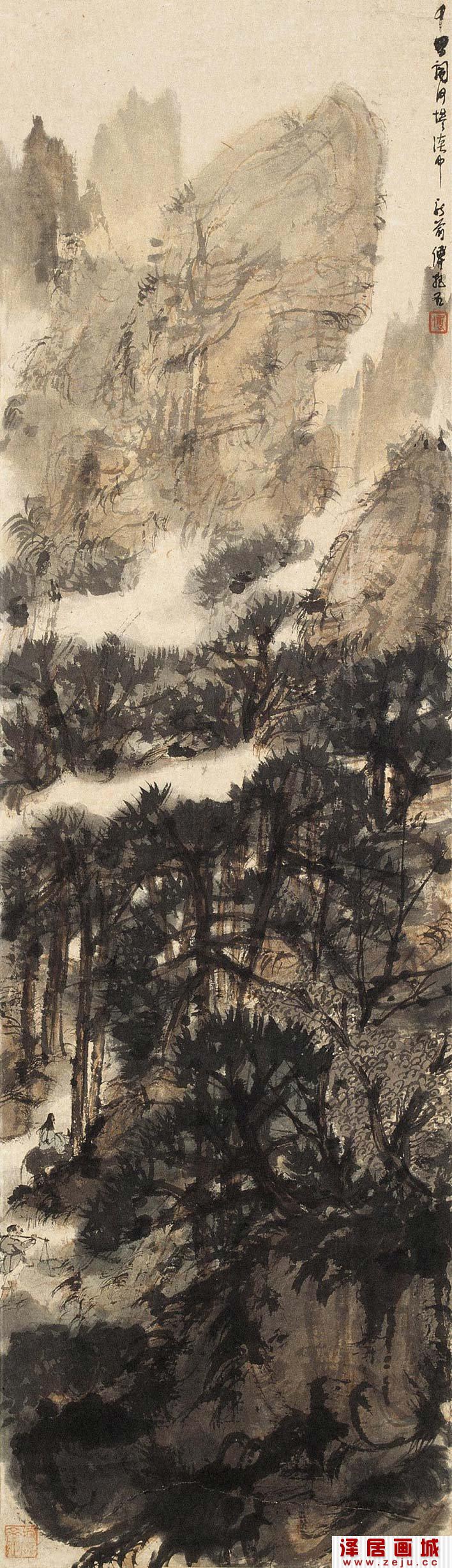 傅抱石《千里关河图》1940年做山水画立轴高清大图