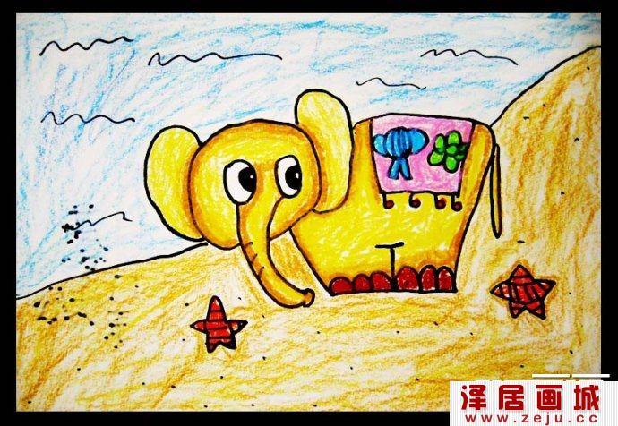 儿童画油画棒大象作品欣赏