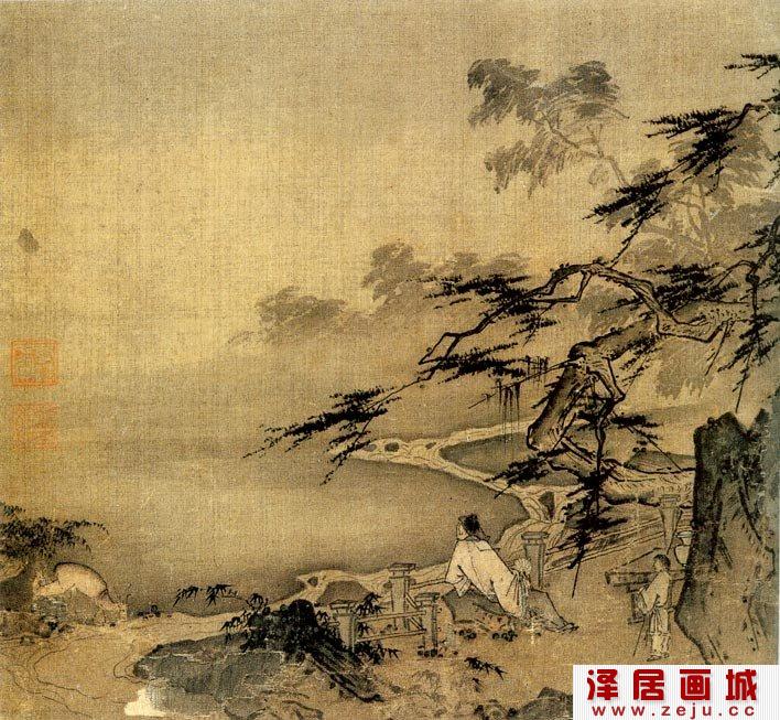 马远《松溪观鹿图》_宋代水墨山水画高清大图赏析