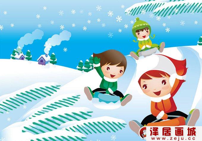 儿童画冬天的画画图片：有关冬天的儿童卡通画
