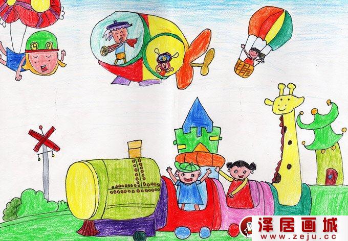 水彩科幻画:火车巡游--金鹰杯儿童画大赛参赛作品