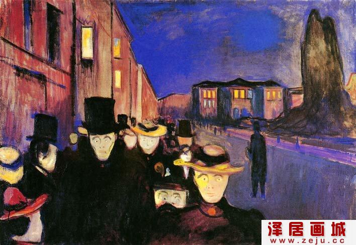 蒙克《卡尔约翰街的夜晚》高清大图赏析