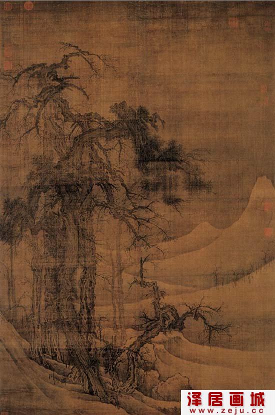郭熙《寒林图》_描绘古柏枯木的水墨山水宋代名画赏析