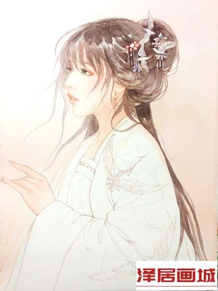 水彩古风美女手绘步骤，手把手教你给古风人物上色