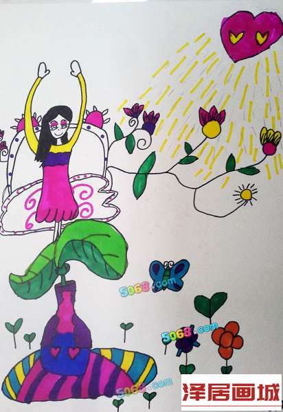 儿童画儿童画画大全水彩画-美丽的小女孩