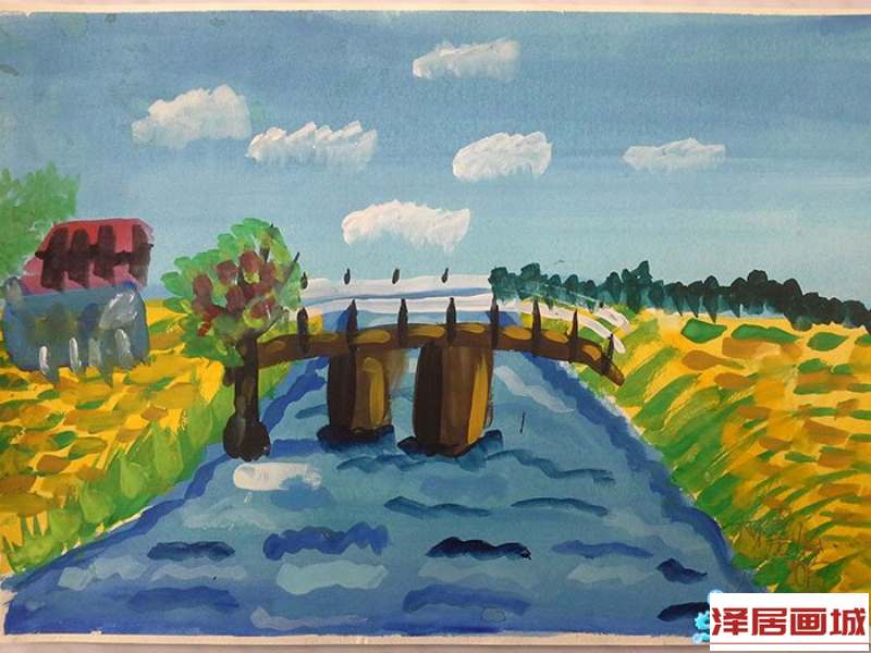 儿童画幼儿画画大全水彩画-坚固的大桥