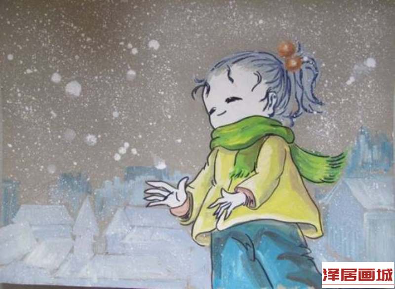 儿童画冬天的小女孩