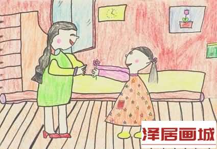 儿童画我为妈妈献朵花
