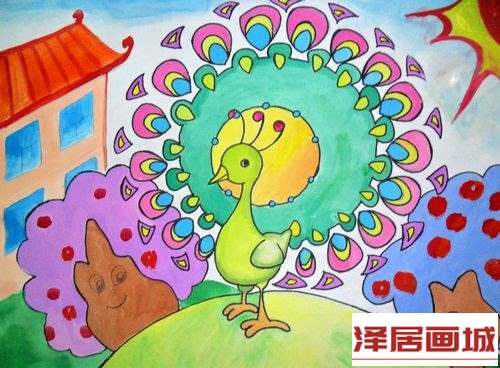 儿童画美丽的孔雀公主