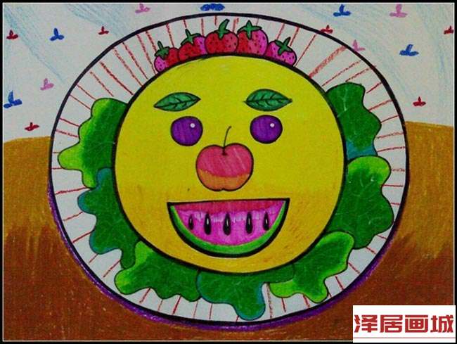 儿童画小丑水果拼盘