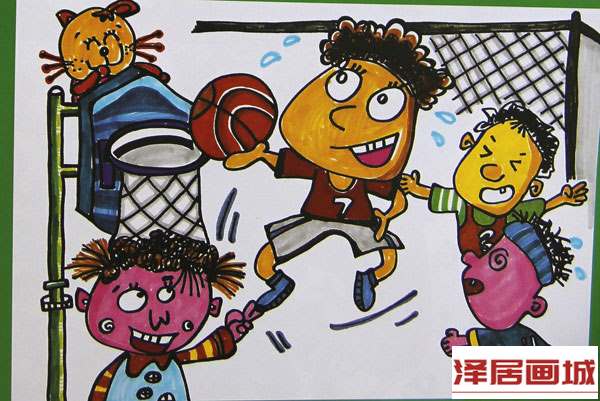 儿童画小朋友们踢足球