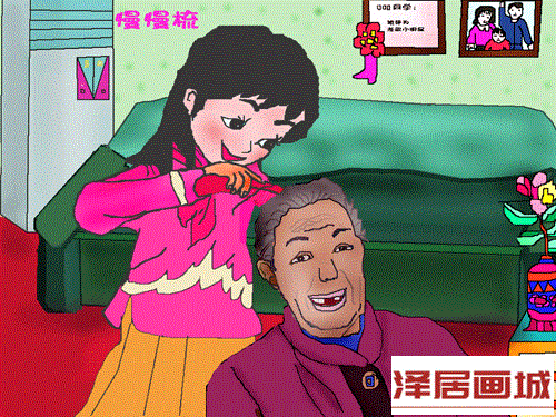 儿童画我为奶奶梳妆