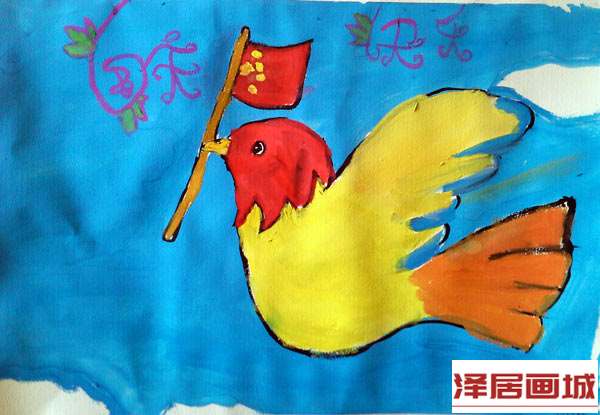 儿童画美丽和平鸽