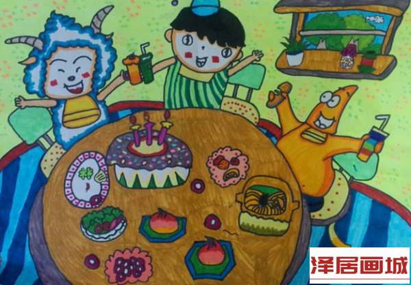 儿童画懒羊羊和朋友们聚餐