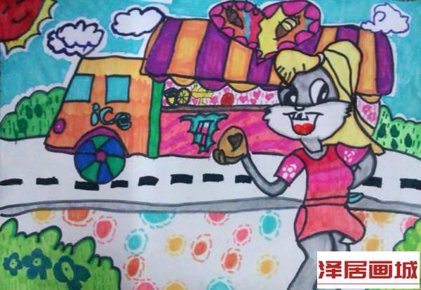 儿童画罗拉卖冰激凌