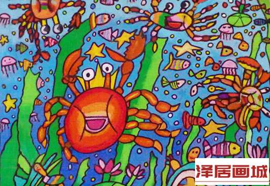 儿童画鱼的世界河底