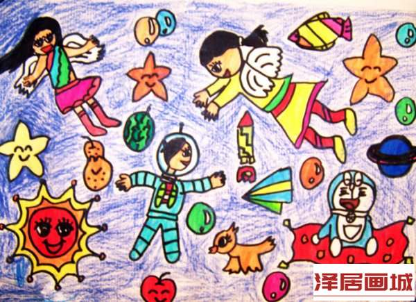 儿童画太空漫游