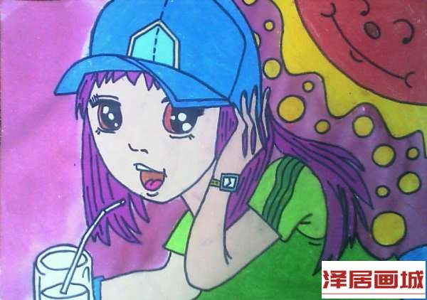 儿童画烈日下的姑娘