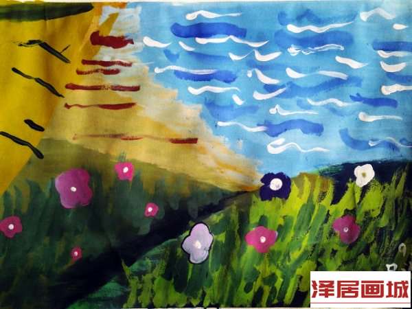 儿童画遥望大海