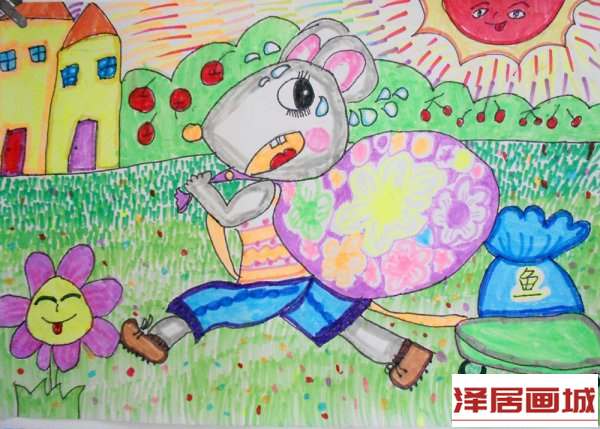 儿童画偷粮的小老鼠