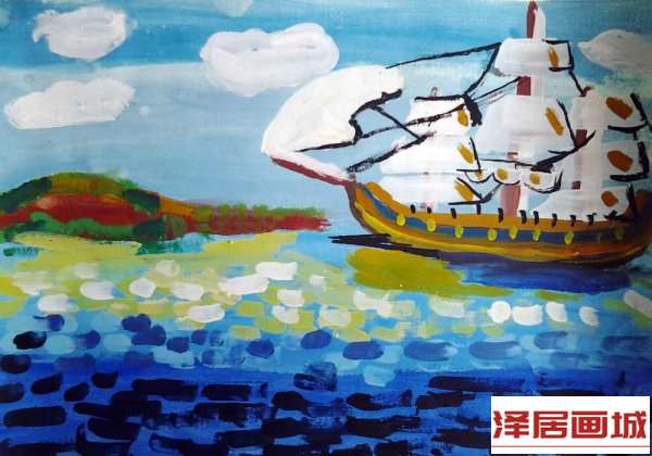 儿童画海上帆船